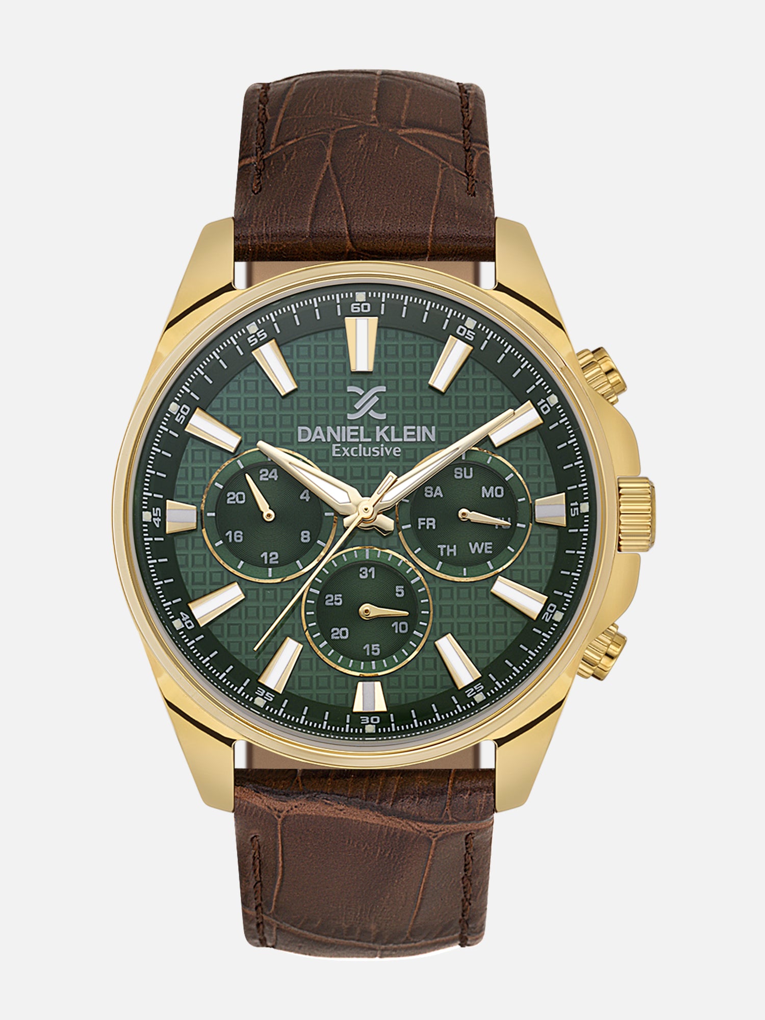 Daniel Klein Analog Dark Green Round Dial Gold Case D.Brown Strap Quartz Water-Resistant Wrist Watch for Men Boys DK.1.14239-4