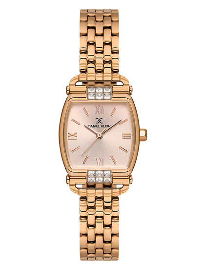 Daniel Klein Analog L.R.Gold Round Dial Pink Rose Gold Case Pink Rose Gold Strap Quartz Water-Resistant Wrist Watch for Women Girls, Ladies DK.1.14281-5