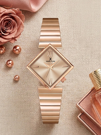 Daniel Klein Women Analog Watch | Rose Gold Case | Rose Gold Dial | Rose Gold Strap | 30 mm | Water Resistant 3 ATM | DK.20.10010-2