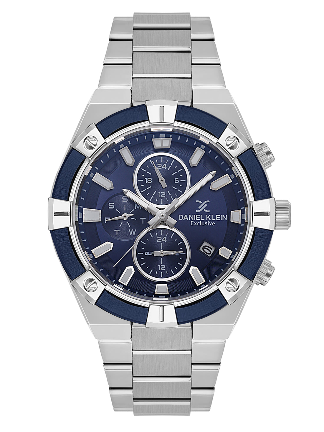 Daniel Klein Analog Blue Round Dial Silver/Blue Case Silver Strap Quartz Water-Resistant Wrist Watch for Men Boys DK.1.14242-2