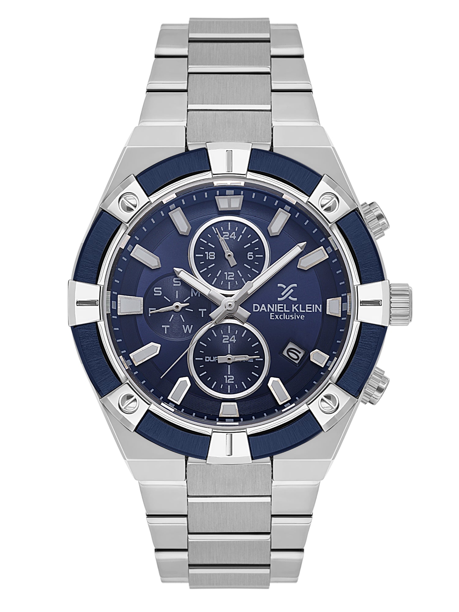 Daniel Klein Analog Blue Round Dial Silver/Blue Case Silver Strap Quartz Water-Resistant Wrist Watch for Men Boys DK.1.14242-2