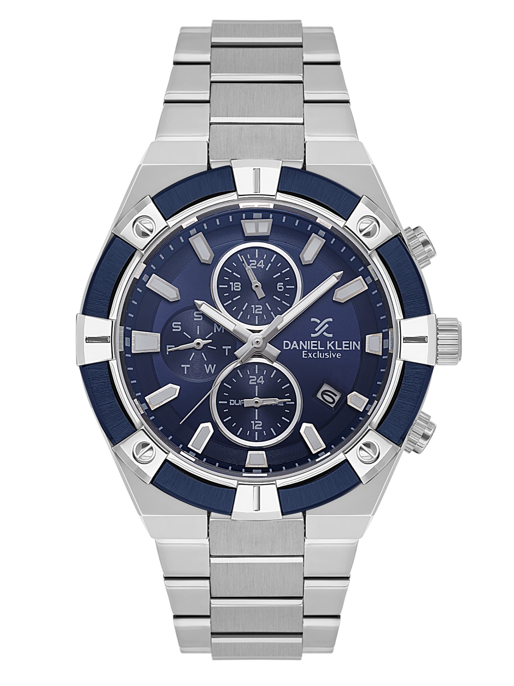 Daniel Klein Analog Blue Round Dial Silver/Blue Case Silver Strap Quartz Water-Resistant Wrist Watch for Men Boys DK.1.14242-2