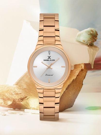 Daniel Klein Silver Dial Rose Gold Women’s Analog Watch DK.1.14136-5