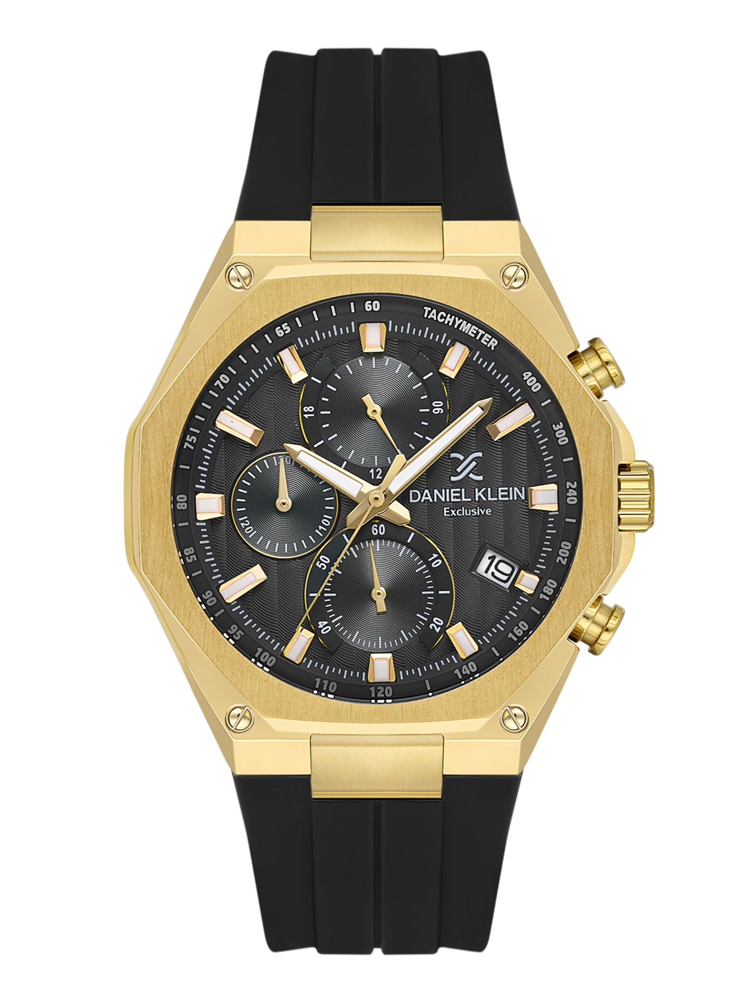 Daniel Klein Analog Black Round Dial Gold Case Black Strap Quartz Water-Resistant Wrist Watch for Men Boys DK.1.14258-5