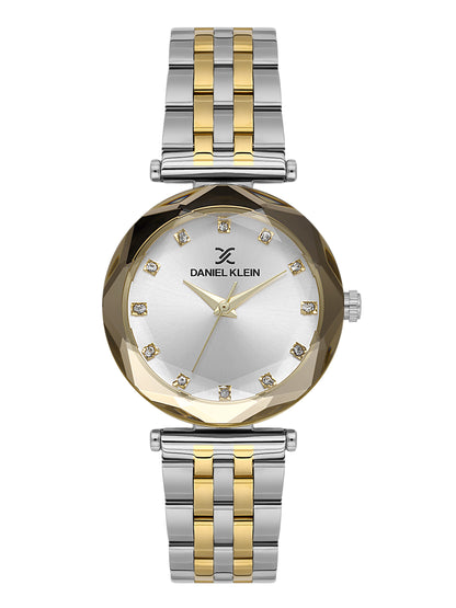 Daniel Klein Analog Silver Round Dial Silver and Gold/Gold Case Silver and Gold Strap Quartz Water-Resistant Wrist Watch for Women Girls, Ladies DK.6.14189-4