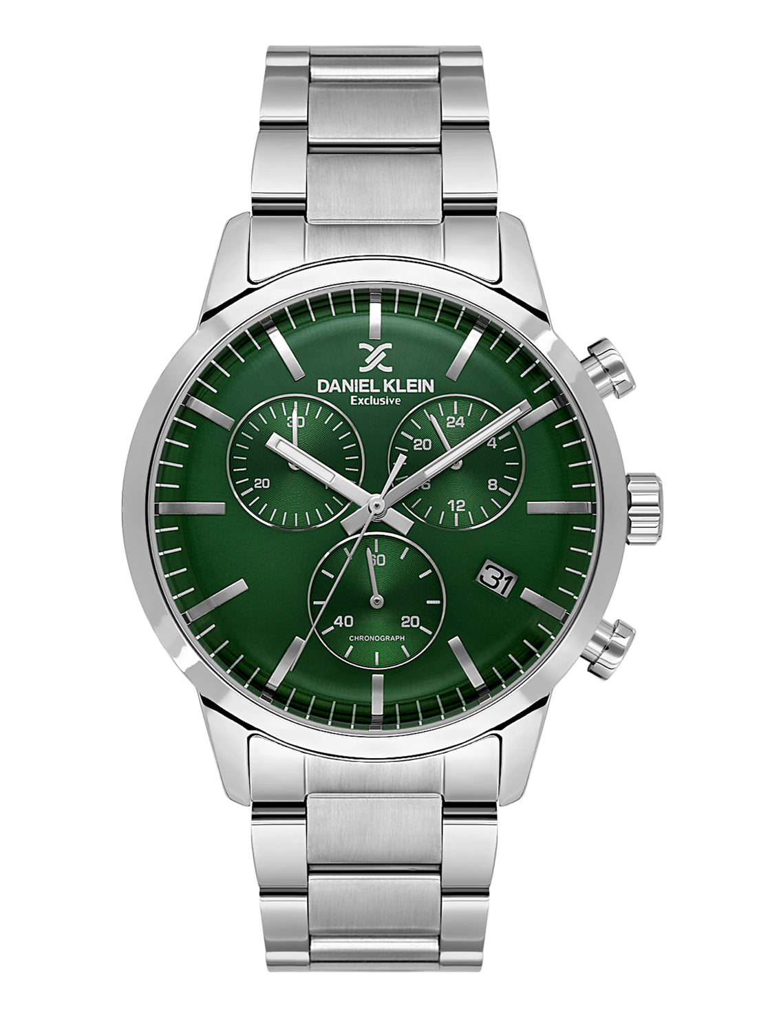 Daniel Klein Analog Dark Green Round Dial Silver Case Silver Strap Quartz Water-Resistant Wrist Watch for Men Boys DK.1.14238-3