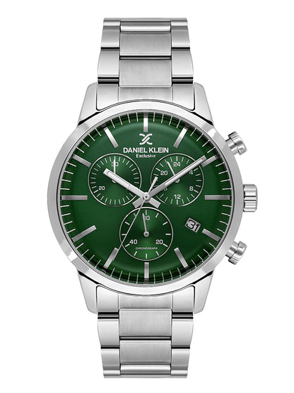 Daniel Klein Analog Dark Green Round Dial Silver Case Silver Strap Quartz Water-Resistant Wrist Watch for Men Boys DK.1.14238-3