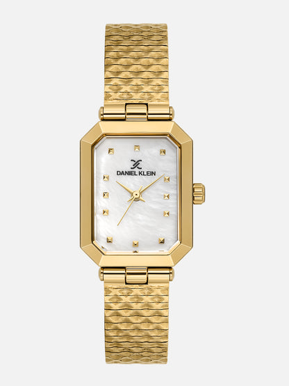 Daniel Klein Analog White Mop Round Dial Gold Case Gold Strap Quartz Water-Resistant Wrist Watch for Women Girls, Ladies DK.1.14178-2
