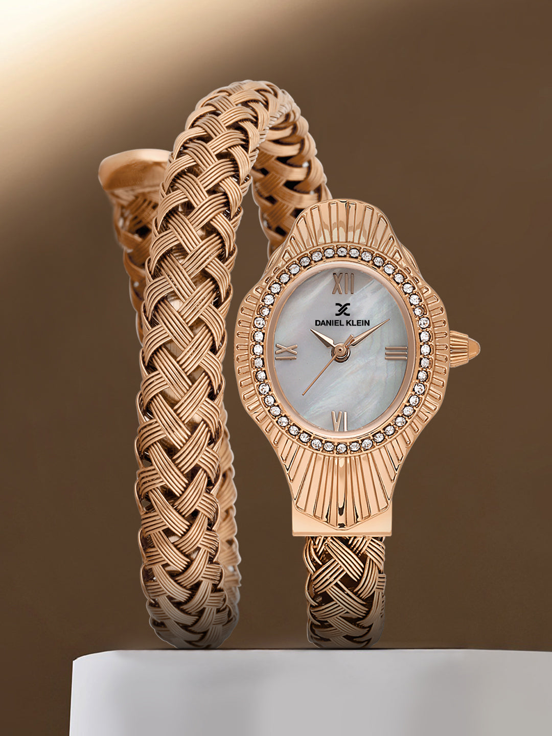 Daniel Klein White MOP Dial Pink Rose Gold Strap Women’s Analog Watch DK.1.14121-5