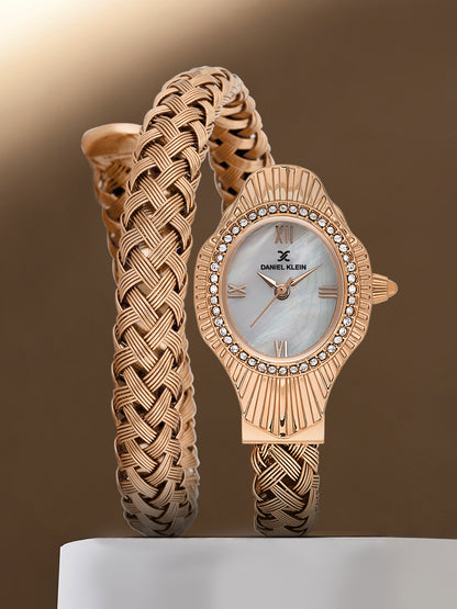 Daniel Klein White MOP Dial Pink Rose Gold Strap Women’s Analog Watch DK.1.14121-5