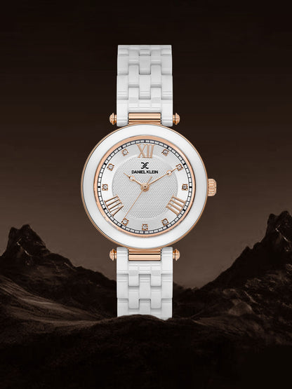 Daniel Klein Silver Dial White Strap Women’s Analog Watch DK.1.14282-1