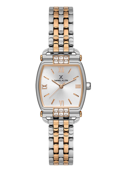 Daniel Klein Analog Silver Round Dial Silver and Rose Gold Case Silver and Rose Gold Strap Quartz Water-Resistant Wrist Watch for Women Girls, Ladies DK.1.14281-6