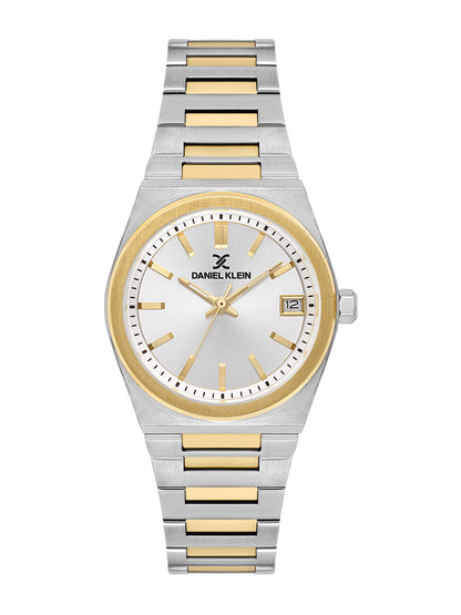 Daniel Klein Analog Silver Round Dial Silver and Gold Case Silver and Gold Strap Quartz Water-Resistant Wrist Watch for Women Girls, Ladies DK.1.14177-5