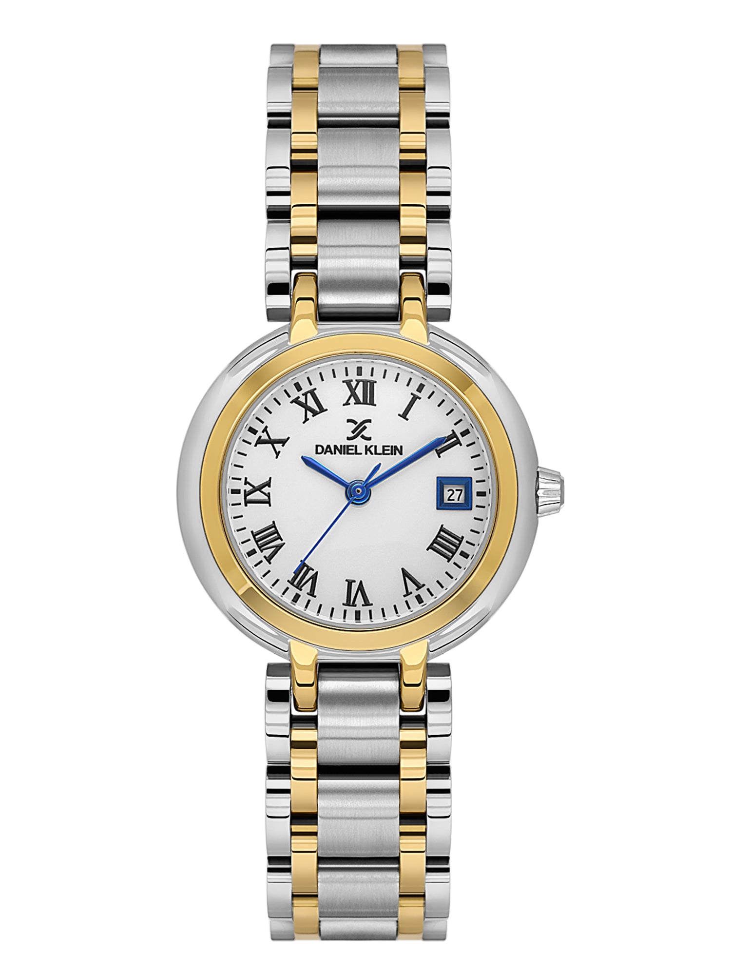 Daniel Klein Analog White Round Dial Silver and Gold Case Silver and Gold Strap Quartz Water-Resistant Wrist Watch for Women Girls, Ladies DK.1.14173-4