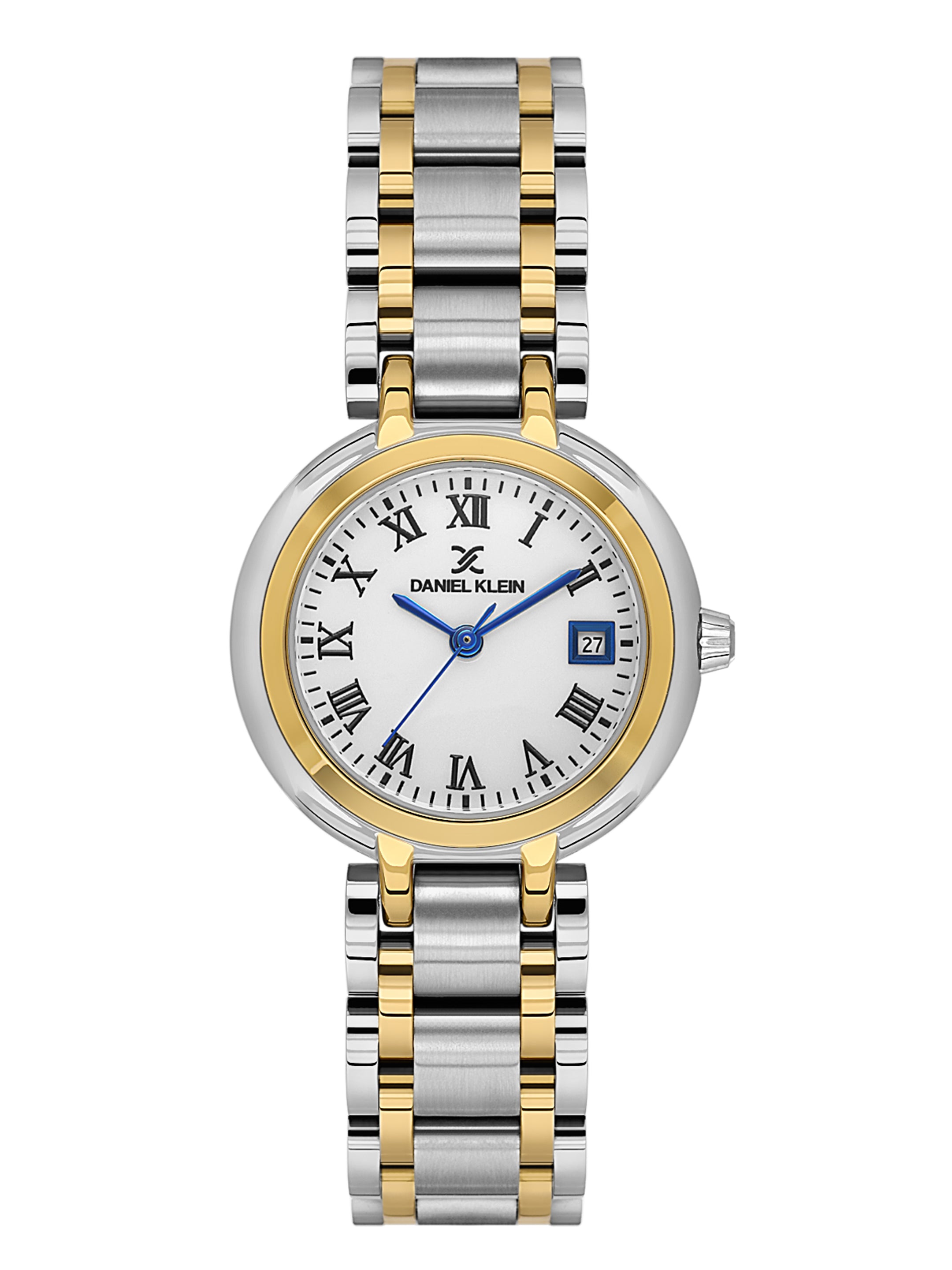 Daniel Klein Analog White Round Dial Silver and Gold Case Silver and Gold Strap Quartz Water-Resistant Wrist Watch for Women Girls, Ladies DK.1.14173-4