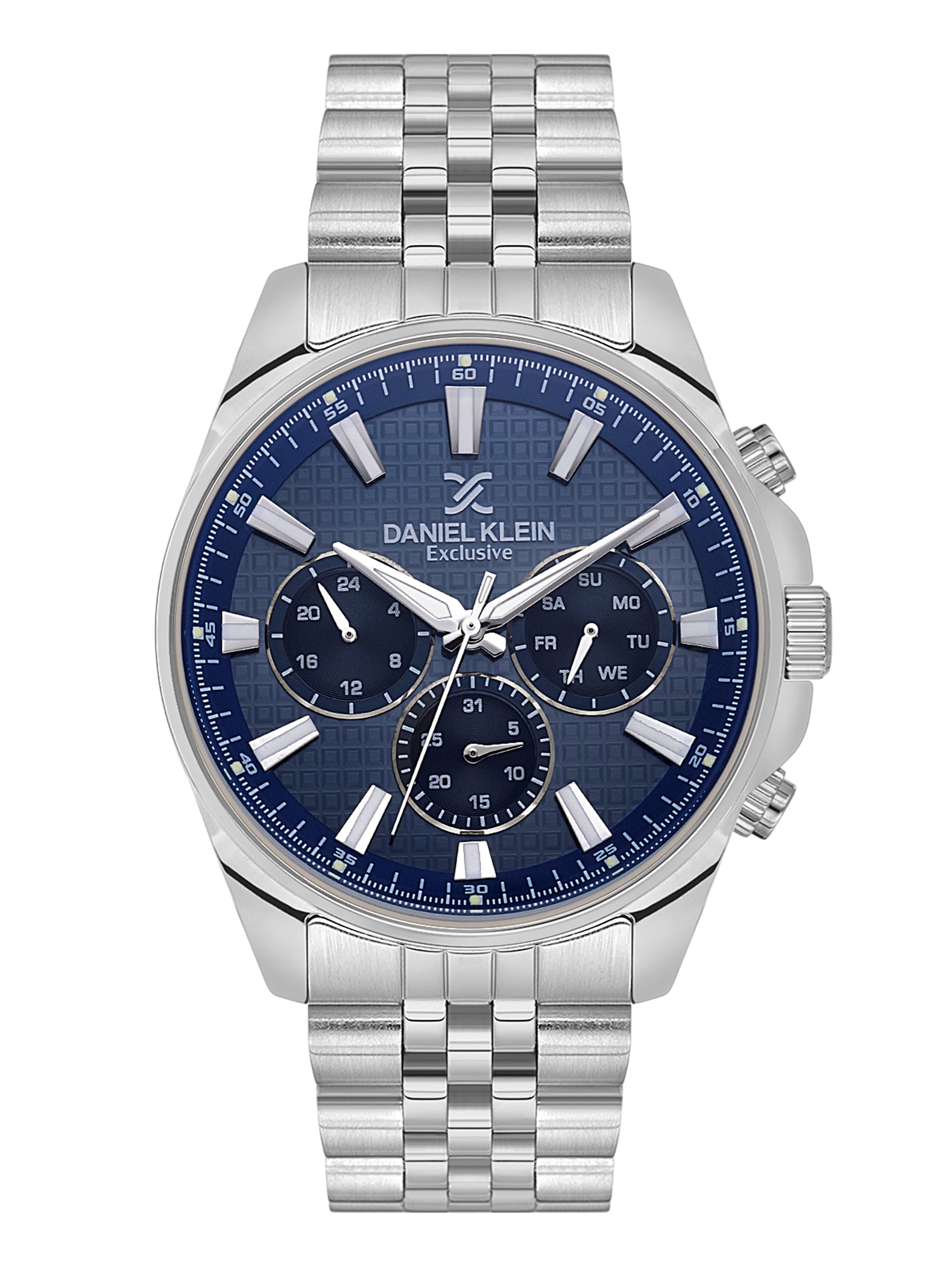 Daniel Klein Analog Dark Blue Round Dial Silver Case Silver Strap Quartz Water-Resistant Wrist Watch for Men Boys DK.1.14240-2