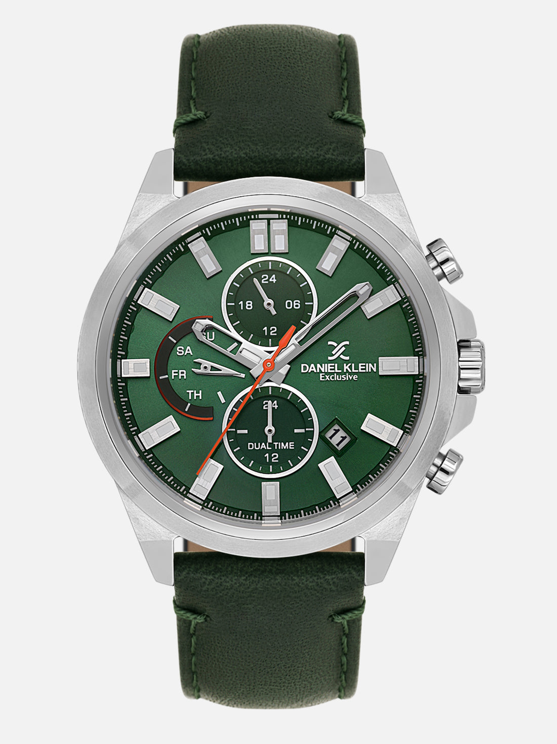 Daniel Klein Analog Dark Green Round Dial Silver Case Dark Green Strap Quartz Water-Resistant Wrist Watch for Men Boys DK.1.14244-3