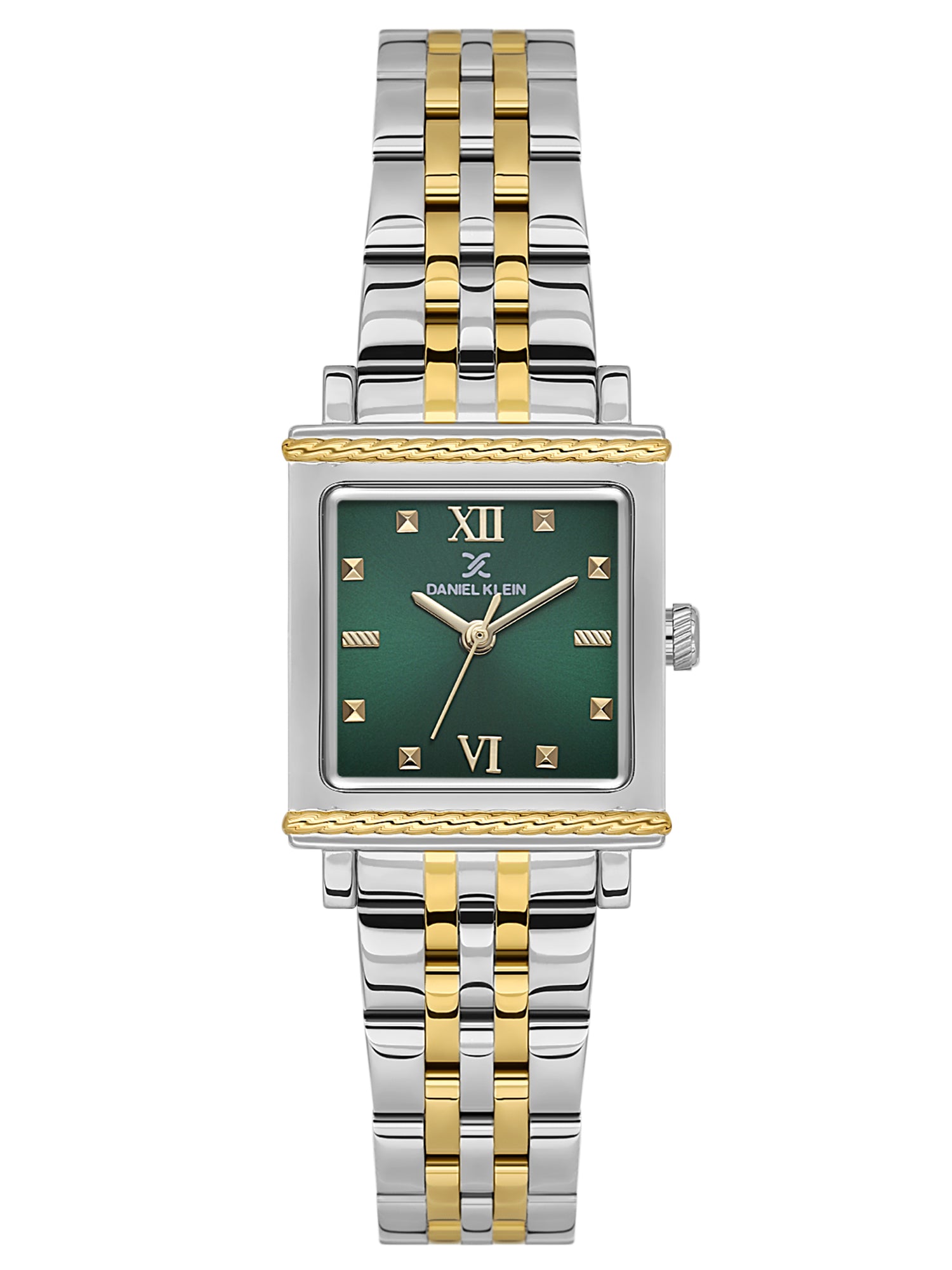 Daniel Klein Analog Dark Green Round Dial Silver and Gold Case Silver and Gold Strap Quartz Water-Resistant Wrist Watch for Women Girls, Ladies DK.1.14168-4