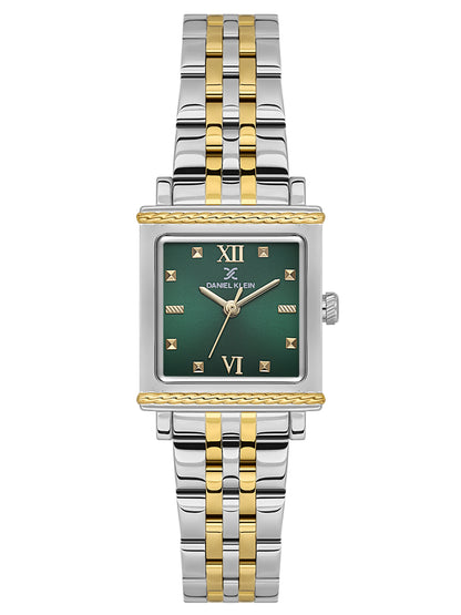 Daniel Klein Analog Dark Green Round Dial Silver and Gold Case Silver and Gold Strap Quartz Water-Resistant Wrist Watch for Women Girls, Ladies DK.1.14168-4