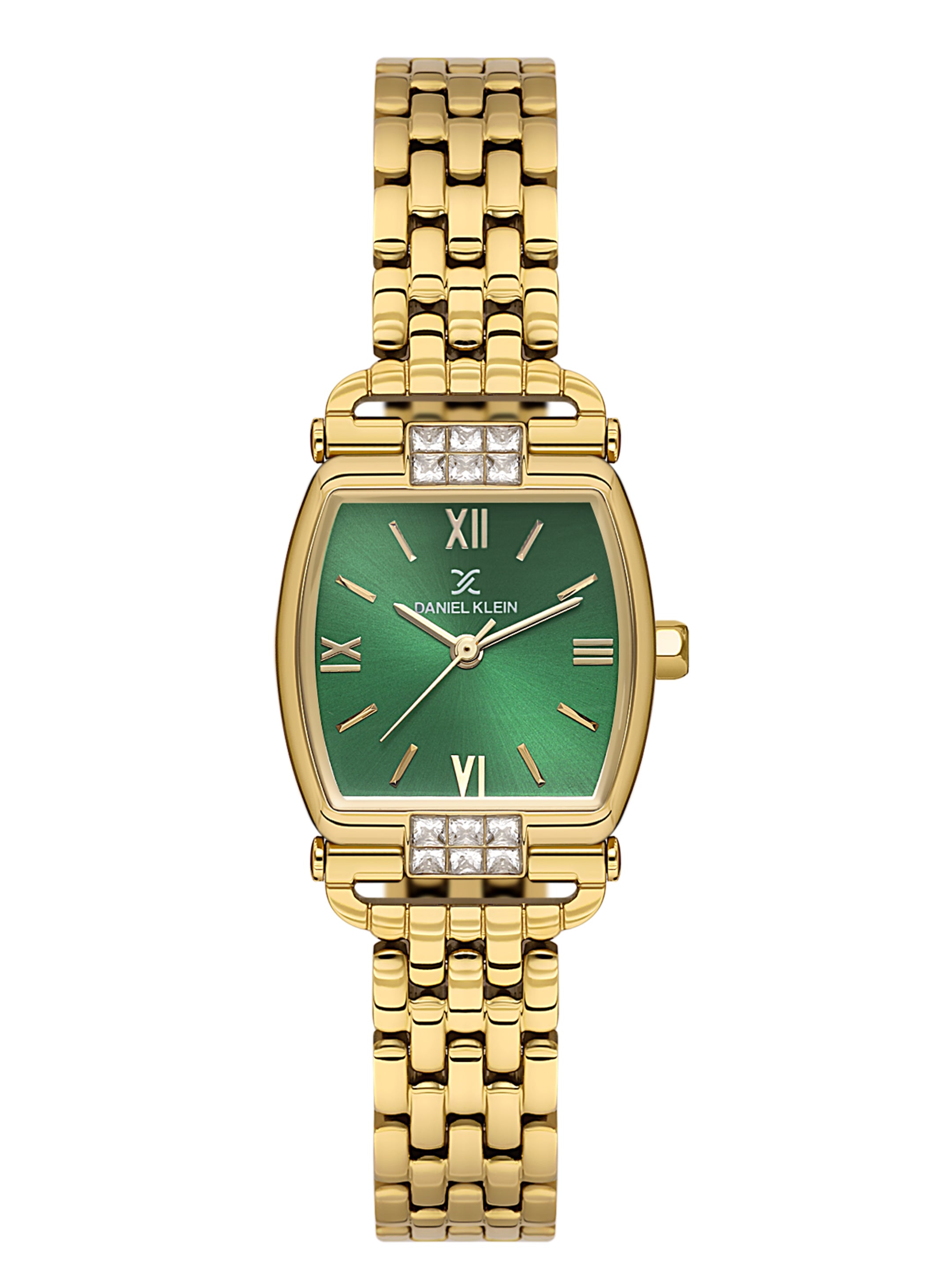 Daniel Klein Analog Dark Green Round Dial Gold Case Gold Strap Quartz Water-Resistant Wrist Watch for Women Girls, Ladies DK.1.14281-3