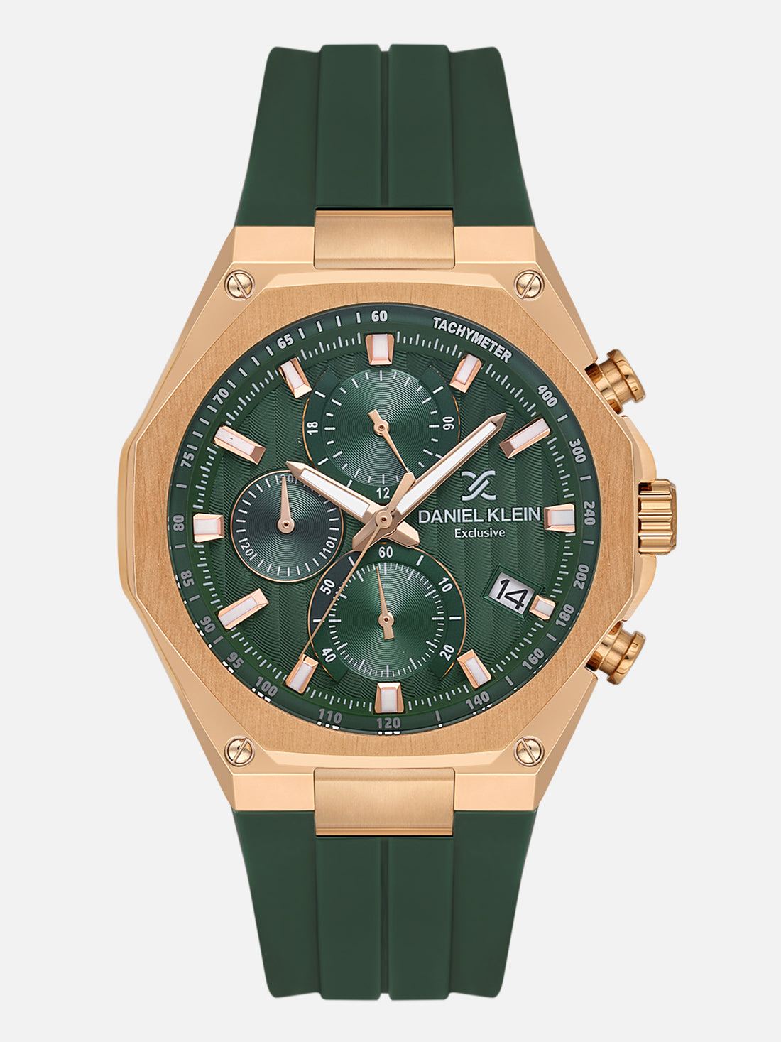 Daniel Klein Analog Dark Green Round Dial Pink Rose Gold Case Dark Green Strap Quartz Water-Resistant Wrist Watch for Men Boys DK.1.14258-4