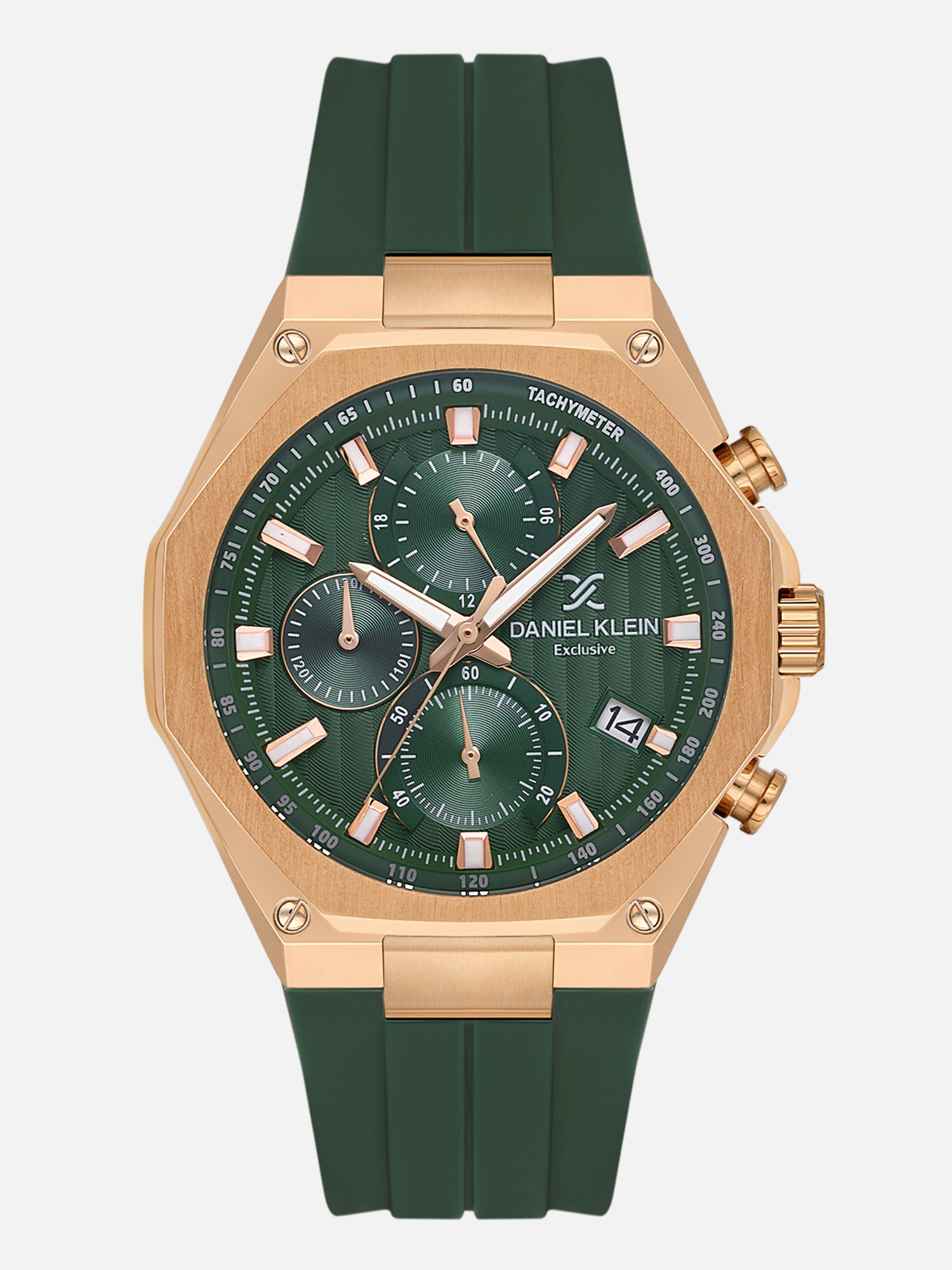 Daniel Klein Analog Dark Green Round Dial Pink Rose Gold Case Dark Green Strap Quartz Water-Resistant Wrist Watch for Men Boys DK.1.14258-4