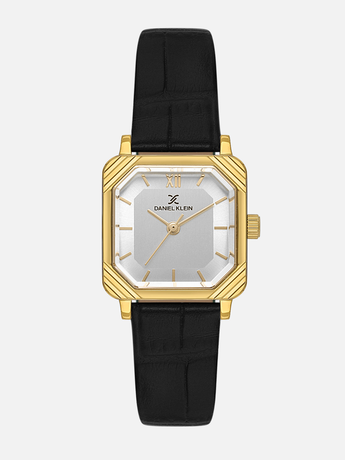Daniel Klein Analog Silver Round Dial Gold Case Black Strap Quartz Water-Resistant Wrist Watch for Women Girls, Ladies DK.1.14154-3