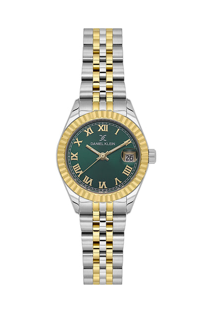 Daniel Klein Dark Green Dial Silver-Gold Strap Women’s Analog Watch DK.1.14097-4