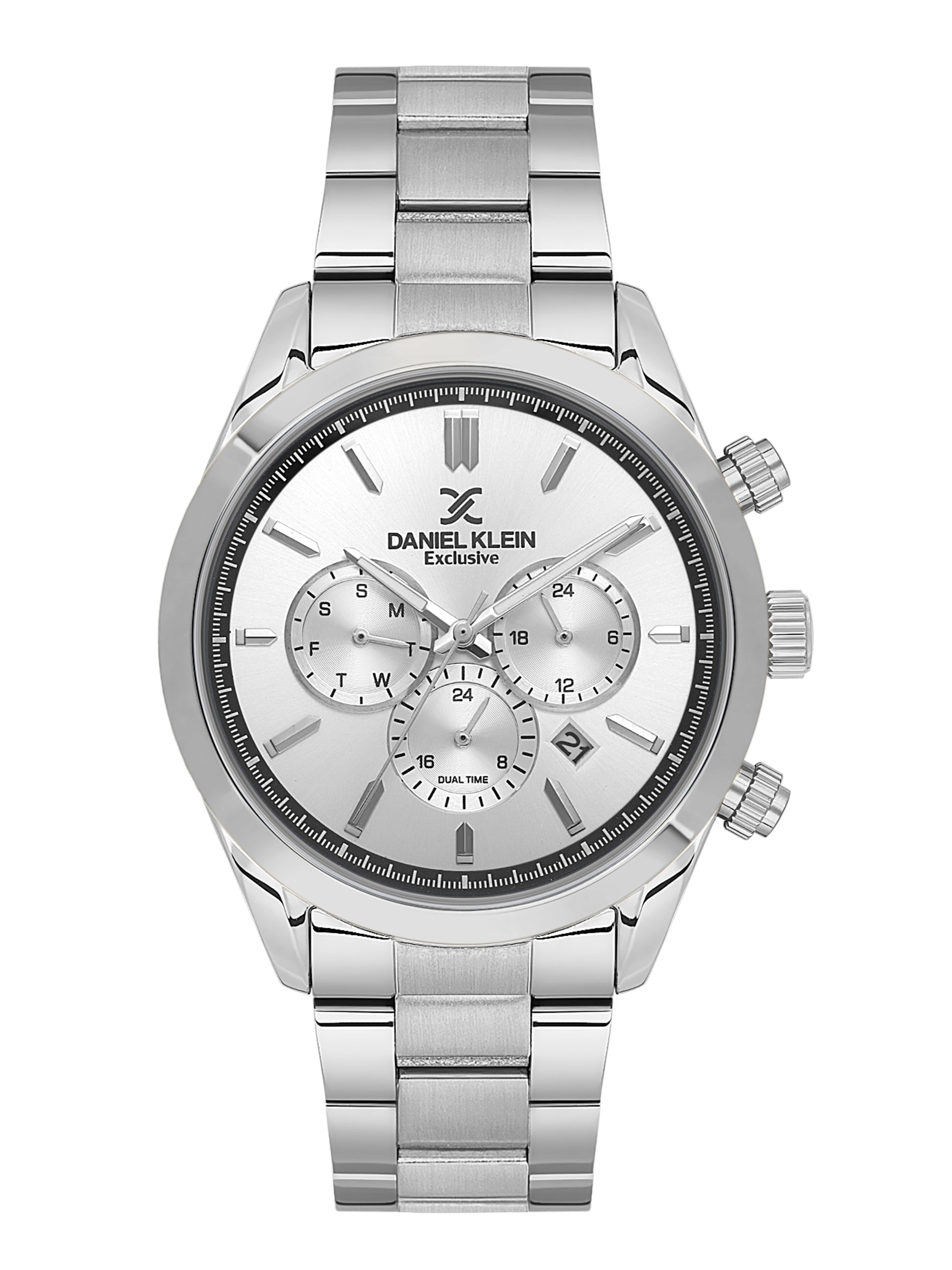 Daniel Klein Analog Dark Blue Round Dial Silver Case Silver Strap Quartz Water-Resistant Wrist Watch for Men Boys DK.6.14259-3