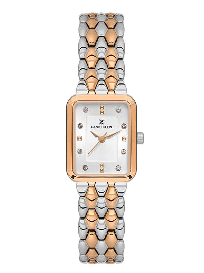Daniel Klein Analog Silver Round Dial Silver and Rose Gold Case Silver and Rose Gold Strap Quartz Water-Resistant Wrist Watch for Women Girls, Ladies DK.1.14158-6