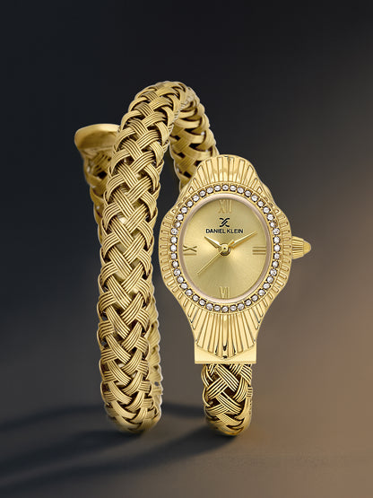 Daniel Klein Gold Dial Gold Strap Women’s Analog Watch DK.1.14121-2