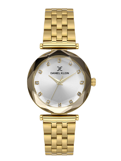 Daniel Klein Analog Silver Round Dial Gold/Gold Case Gold Strap Quartz Water-Resistant Wrist Watch for Women Girls, Ladies DK.6.14189-2