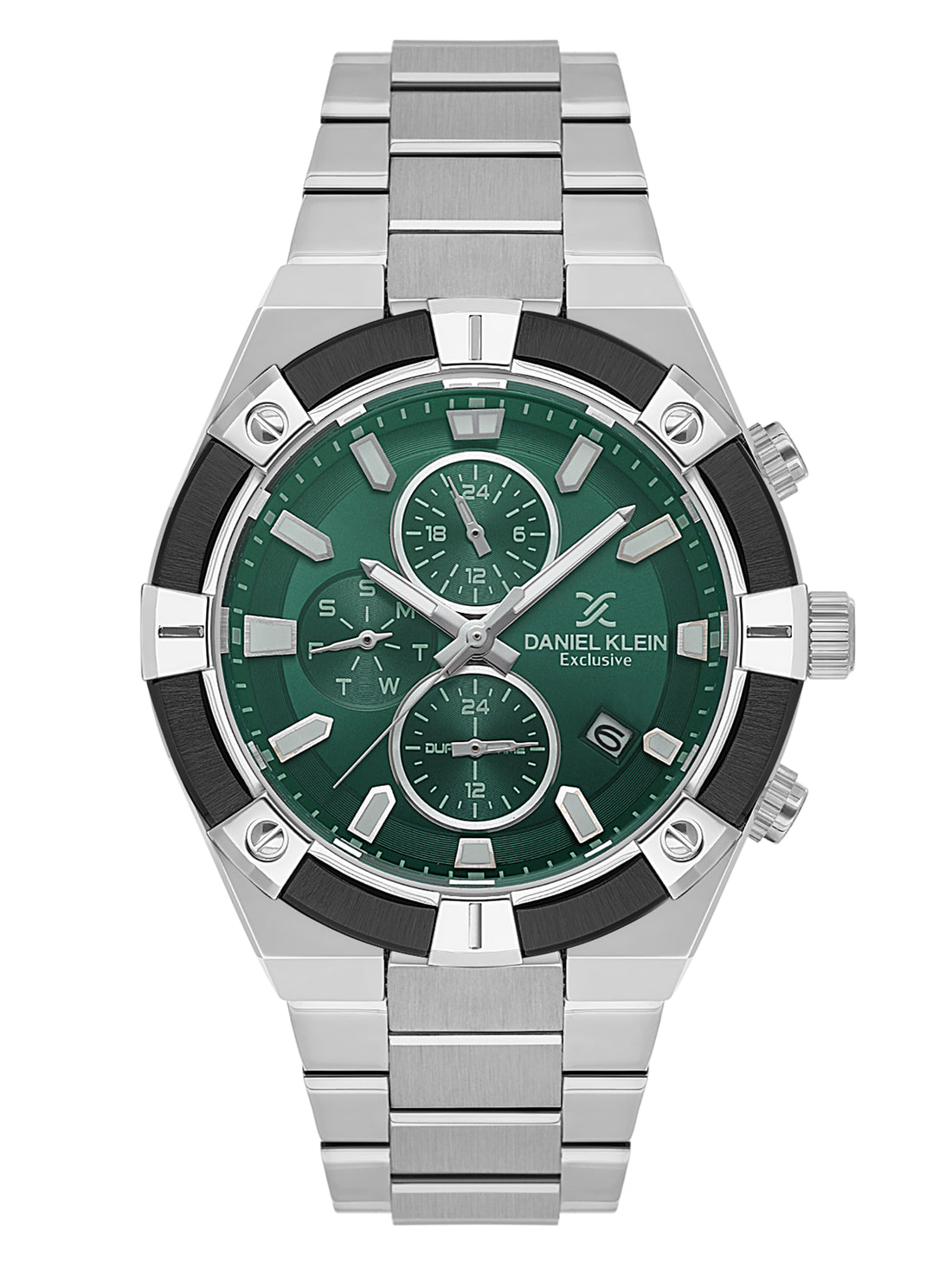Daniel Klein Analog Dark Green Round Dial Silver/Gunmetalmetal Case Silver Strap Quartz Water-Resistant Wrist Watch for Men Boys DK.1.14242-3