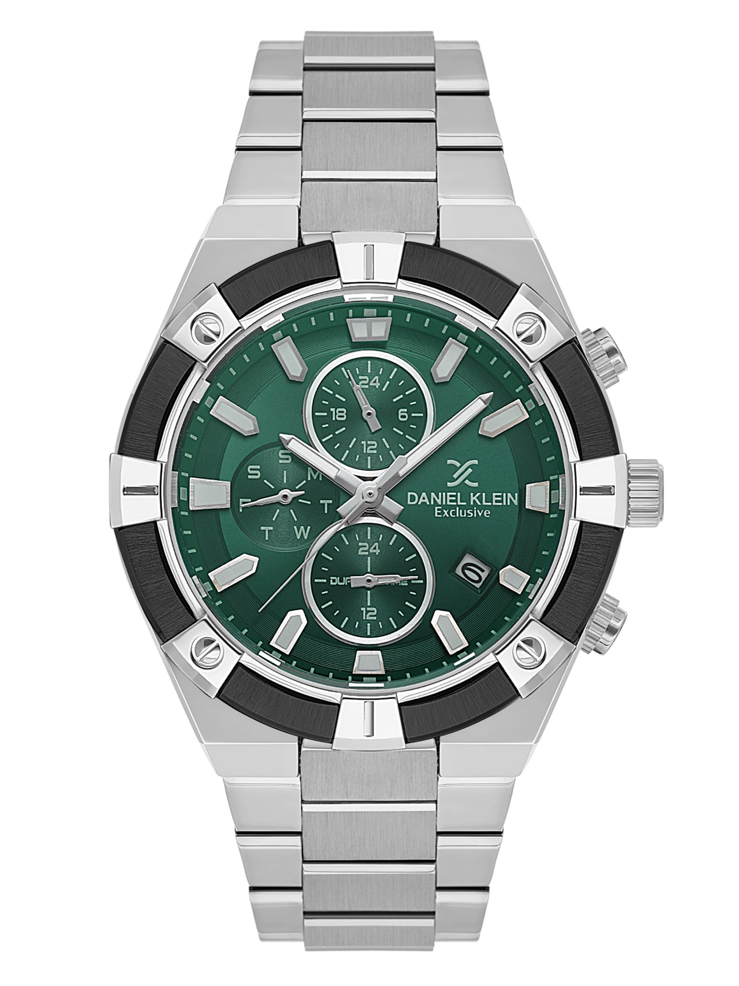 Daniel Klein Analog Dark Green Round Dial Silver/Gunmetalmetal Case Silver Strap Quartz Water-Resistant Wrist Watch for Men Boys DK.1.14242-3