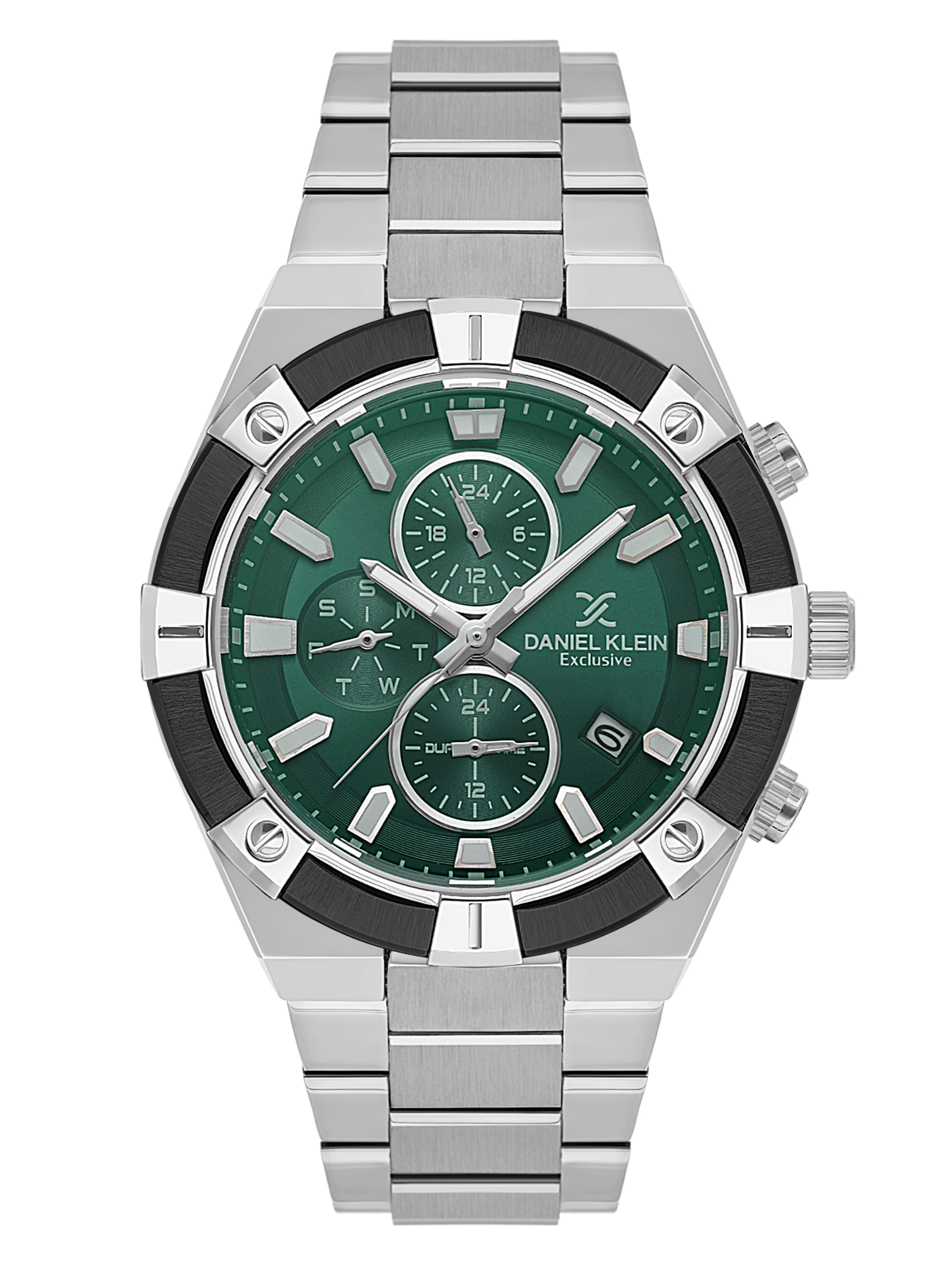 Daniel Klein Analog Dark Green Round Dial Silver/Gunmetalmetal Case Silver Strap Quartz Water-Resistant Wrist Watch for Men Boys DK.1.14242-3