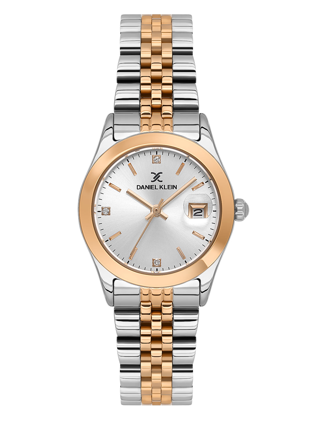 Daniel Klein Analog Silver Round Dial Silver and Rose Gold Case Silver and Rose Gold Strap Quartz Water-Resistant Wrist Watch for Women Girls, Ladies DK.6.14183-6