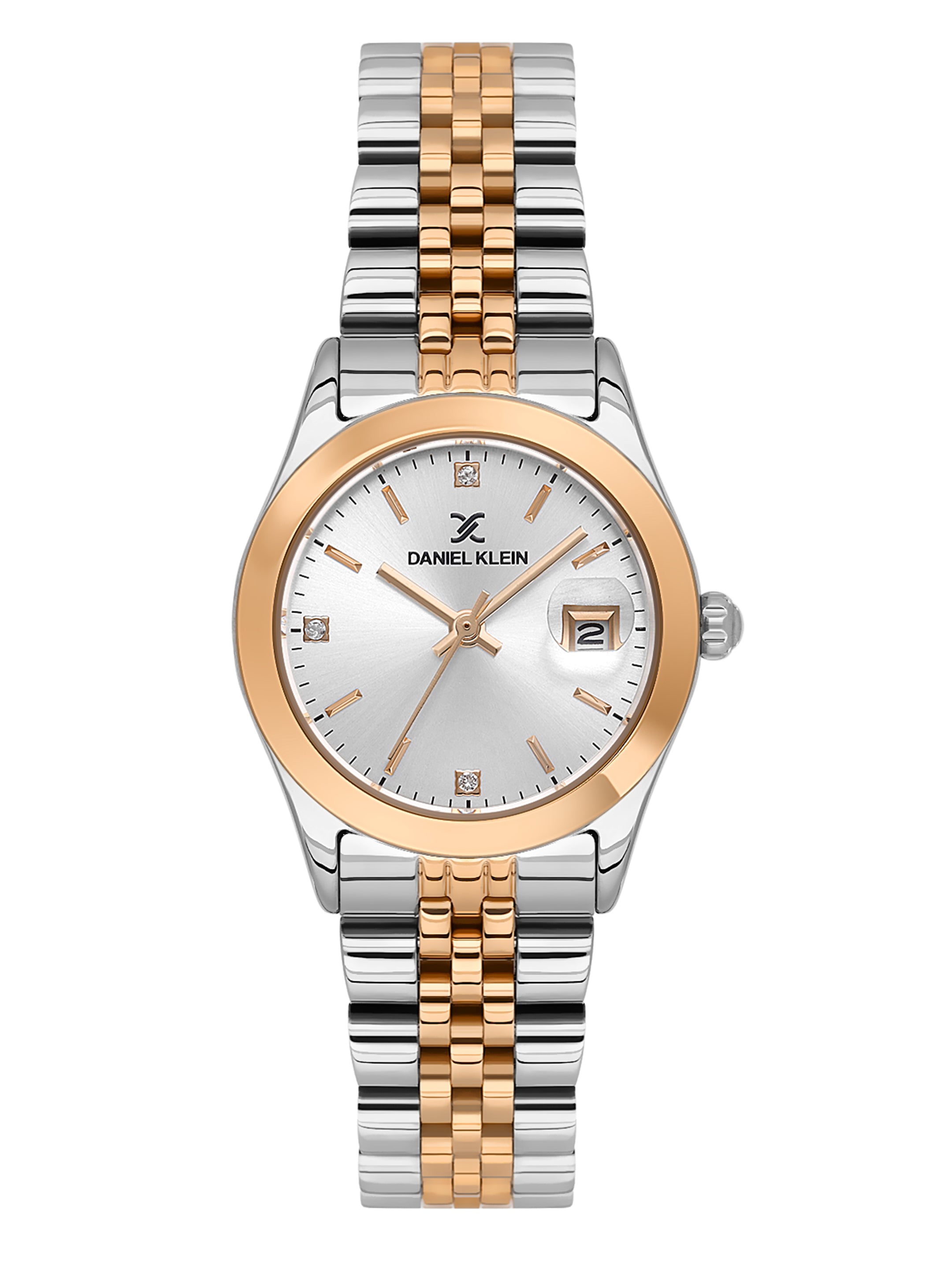 Daniel Klein Analog Silver Round Dial Silver and Rose Gold Case Silver and Rose Gold Strap Quartz Water-Resistant Wrist Watch for Women Girls, Ladies DK.6.14183-6