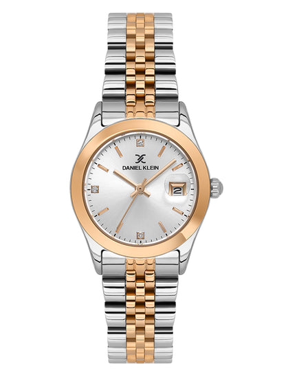 Daniel Klein Analog Silver Round Dial Silver and Rose Gold Case Silver and Rose Gold Strap Quartz Water-Resistant Wrist Watch for Women Girls, Ladies DK.6.14183-6