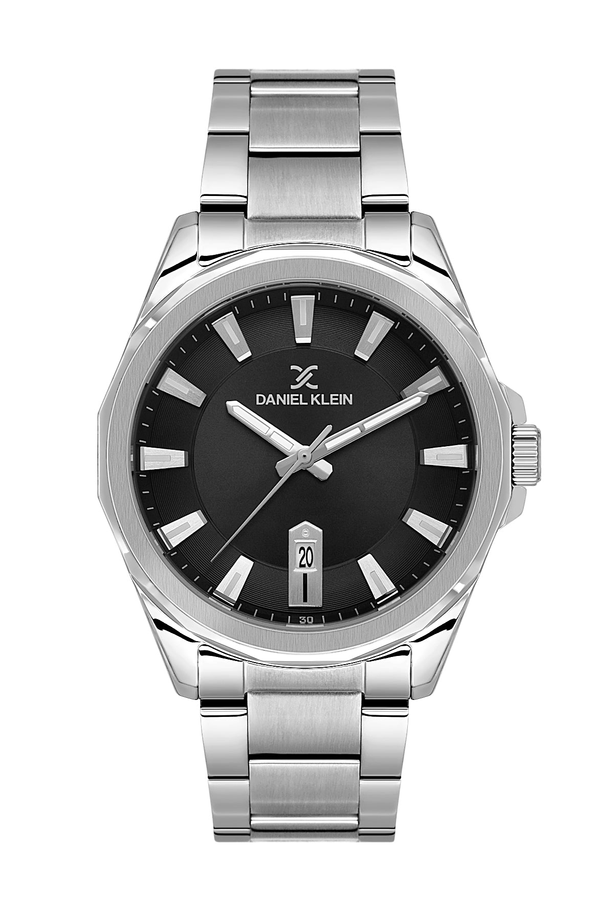 Daniel Klein Analog Black Round Dial Silver Case Silver Strap Quartz Water-Resistant Wrist Watch for Men Boys DK.1.14199-2