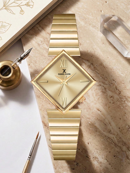 Daniel Klein Women Analog Watch | Gold Case | Gold Dial | Gold Strap | 30 mm | Water Resistant 3 ATM | DK.20.10010-1