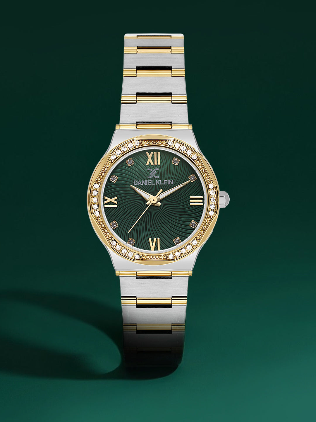 Daniel Klein Dark Green Dial Silver–Gold Strap Women’s Analog Watch DK.1.14101-4