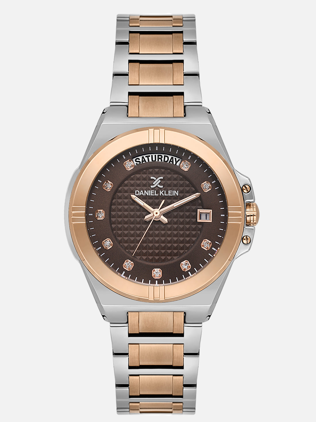 Daniel Klein Analog D.Brown Round Dial Silver and Rose Gold Case Silver and Rose Gold Strap Quartz Water-Resistant Wrist Watch for Women Girls, Ladies DK.1.14176-6