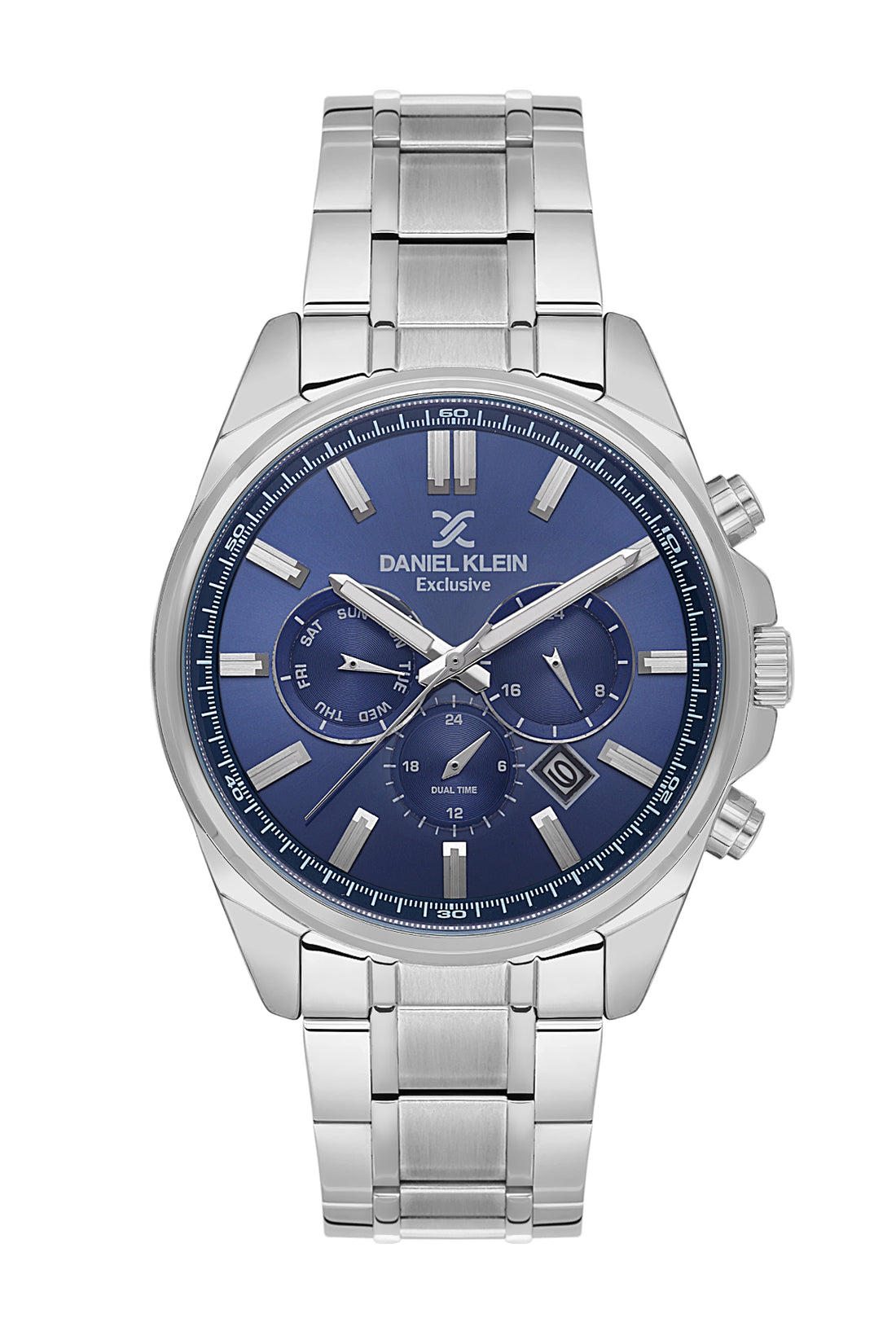 Daniel Klein Analog Dark Blue Round Dial Silver Case Silver Strap Quartz Water-Resistant Wrist Watch for Men Boys DK.6.14261-5