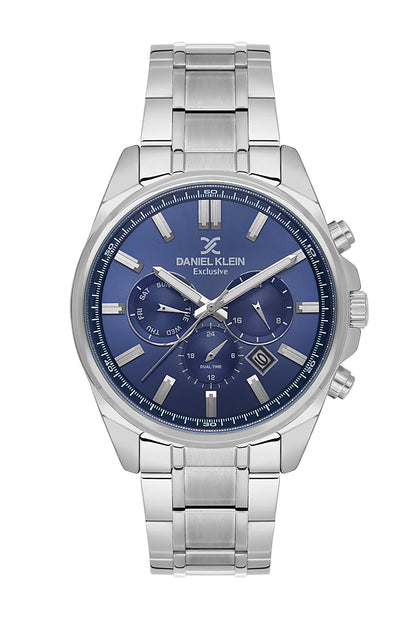 Daniel Klein Analog Dark Blue Round Dial Silver Case Silver Strap Quartz Water-Resistant Wrist Watch for Men Boys DK.6.14261-5
