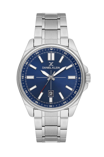 Daniel Klein Analog Dark Blue Round Dial Silver Case Silver Strap Quartz Water-Resistant Wrist Watch for Men Boys DK.6.14202-3