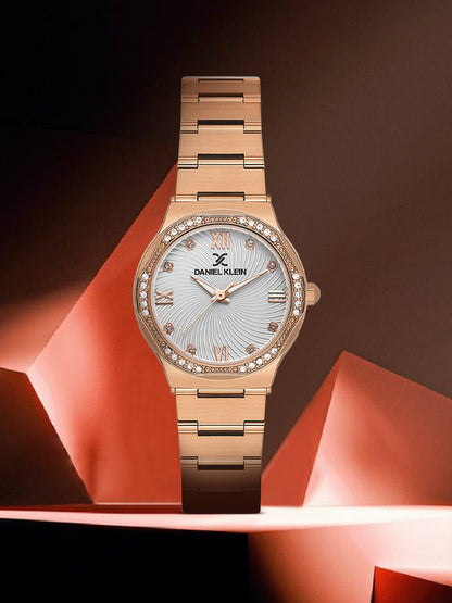 Daniel Klein Silver Dial Pink Rose Gold Strap Women’s Analog Watch DK.1.14101-5