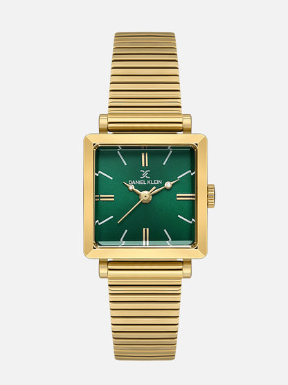 Daniel Klein Analog Dark Green Round Dial Gold Case Gold Strap Quartz Water-Resistant Wrist Watch for Women Girls, Ladies DK.1.14179-5