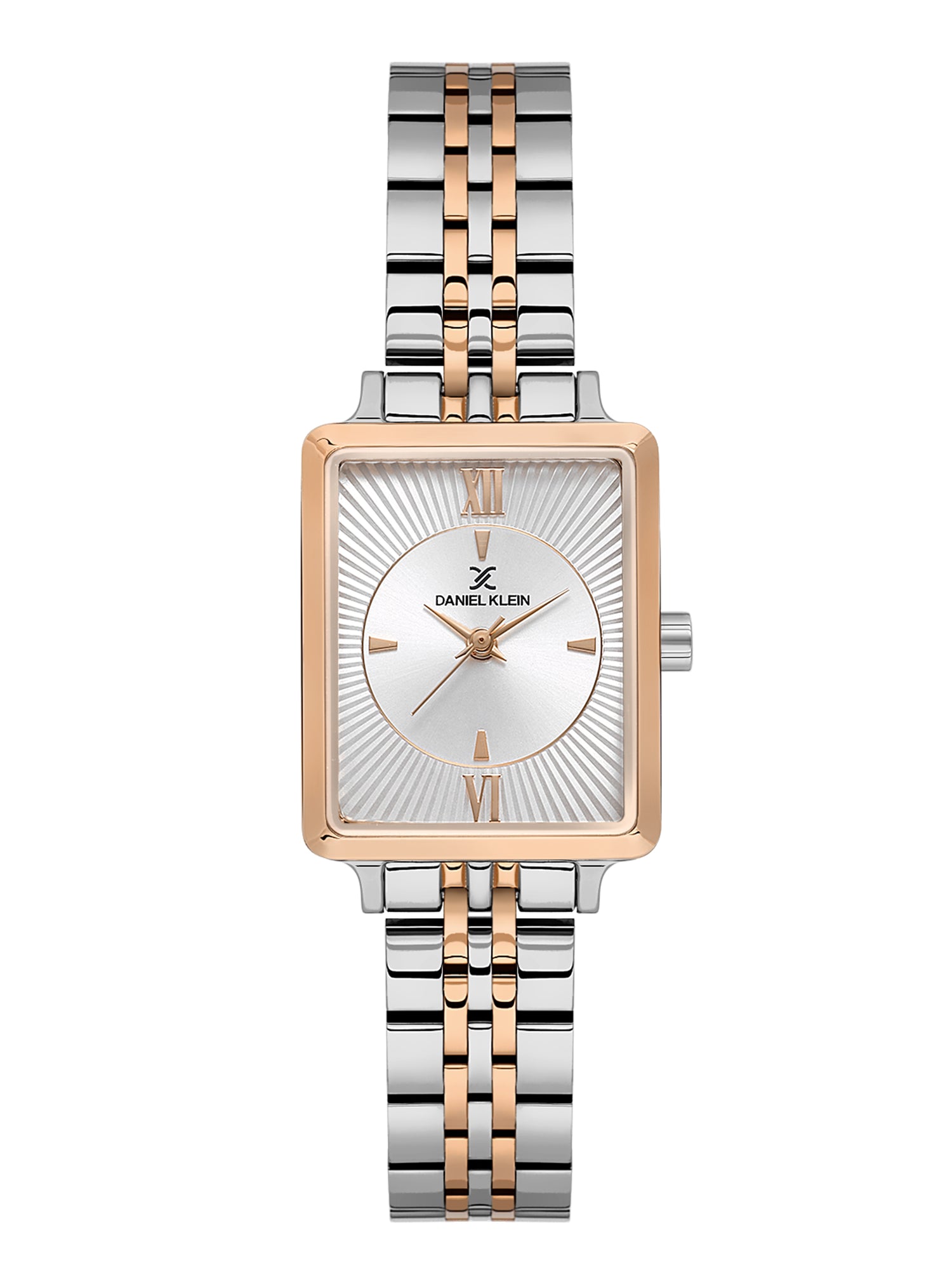 Daniel Klein Rose Gold Silver Sunray Dial Stainless Steel Strap Women’s Watch DK.1.14055-6