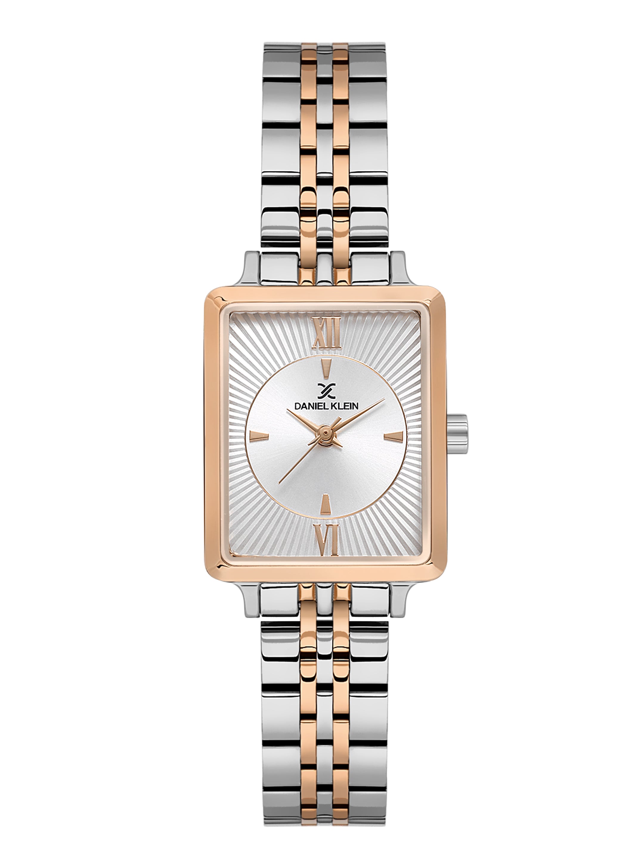 Daniel Klein Rose Gold Silver Sunray Dial Stainless Steel Strap Women’s Watch DK.1.14055-6