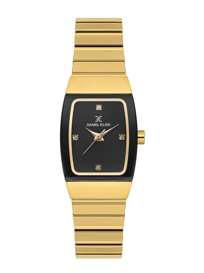 Daniel Klein Analog Black Round Dial Gold/Black Case Gold Strap Quartz Water-Resistant Wrist Watch for Women Girls, Ladies DK.1.14191-4